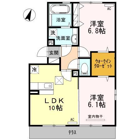 熊本市北区龍田弓削のアパートの間取り