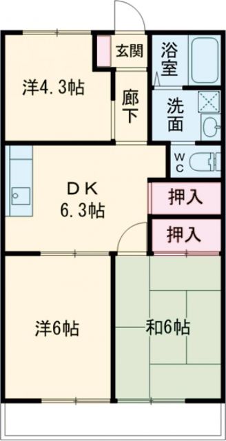 前橋市広瀬町のアパートの間取り