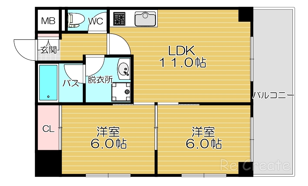 【大阪市天王寺区国分町のマンションの間取り】