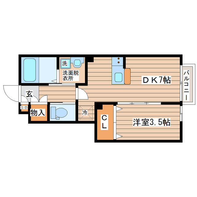 仙台市宮城野区宮千代のアパートの間取り