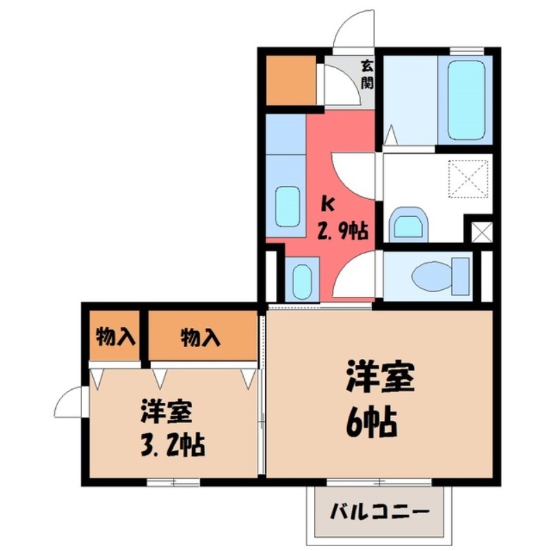 栃木市大平町真弓のアパートの間取り