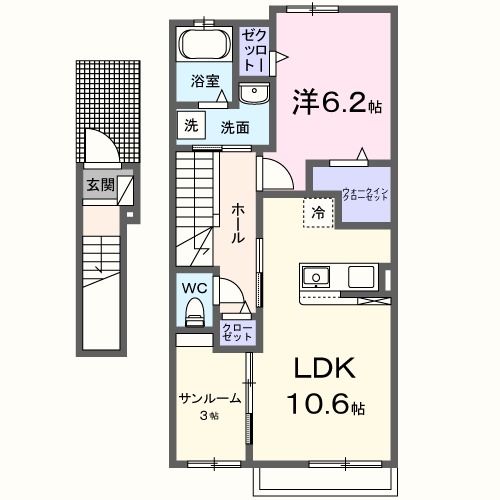 岡山市北区牟佐のアパートの間取り