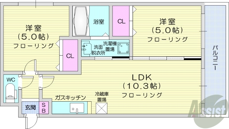 札幌市中央区南二十五条西のマンションの間取り