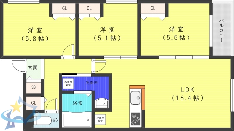 札幌市中央区南十六条西のマンションの間取り