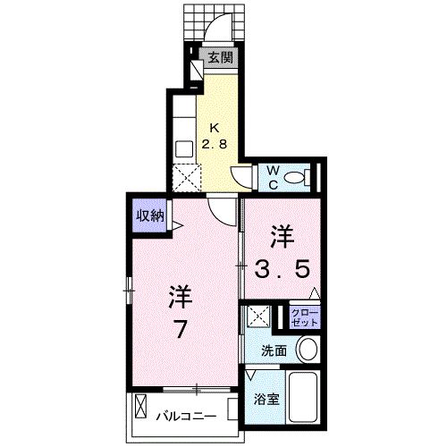 岡山市中区東山のアパートの間取り