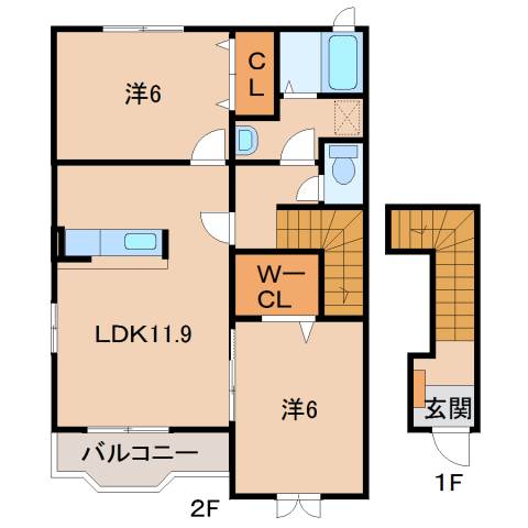 橋本市向副のアパートの間取り