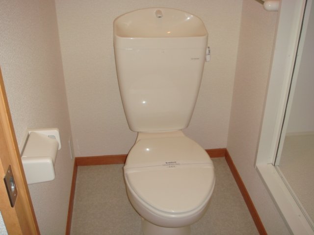 その他　トイレはタオルハンガー、棚付き。