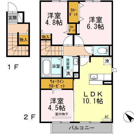 ＪＲ篠栗線 原町駅 徒歩9分 2階建 築11年の間取り写真