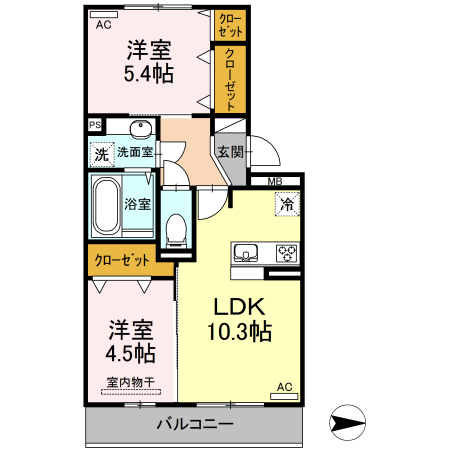 熊本市西区蓮台寺のアパートの間取り