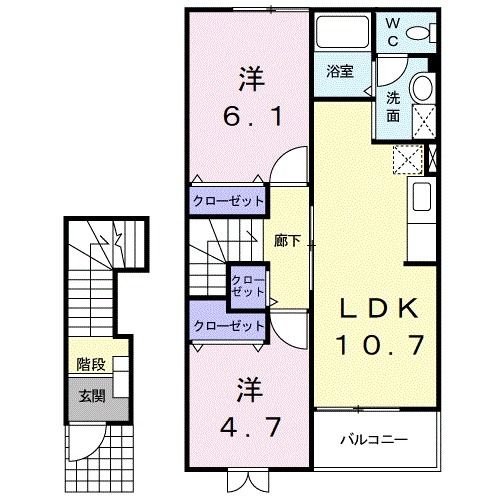 御坊市野口のアパートの間取り