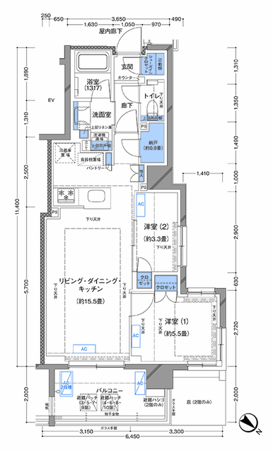 横浜市南区高根町のマンションの間取り