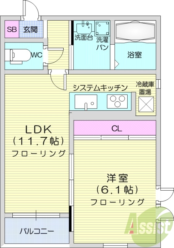 【仙台市青葉区錦町のアパートの間取り】