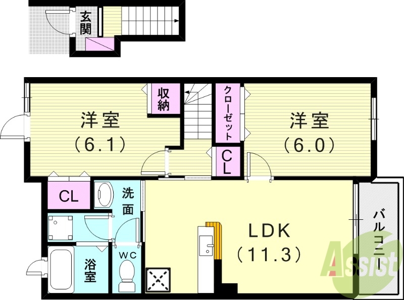 神戸市西区岩岡町西脇のアパートの間取り