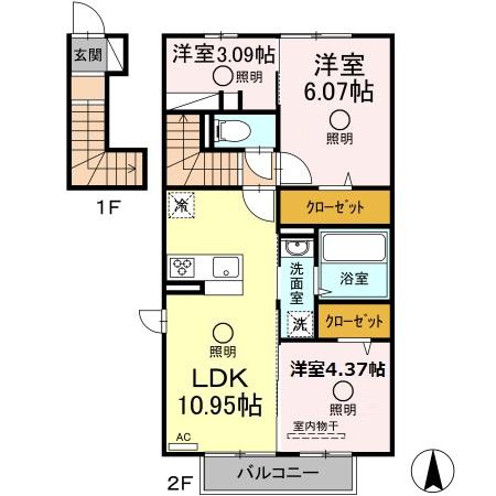 熊本市中央区黒髪のアパートの間取り