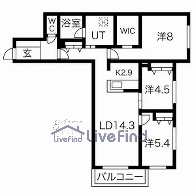 札幌市豊平区月寒西一条のマンションの間取り