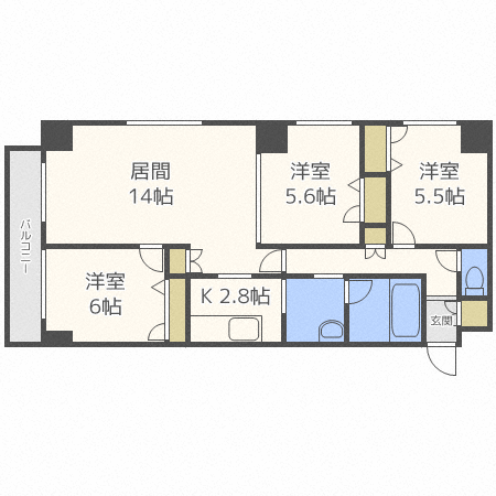 札幌市中央区北三条東のマンションの間取り