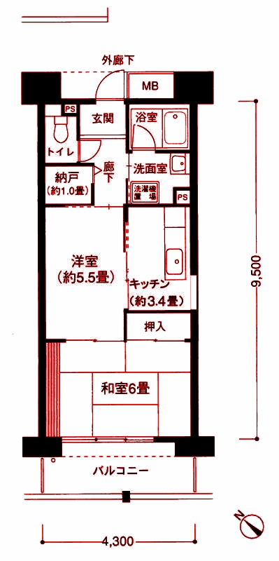 横浜市中区山田町のマンションの間取り