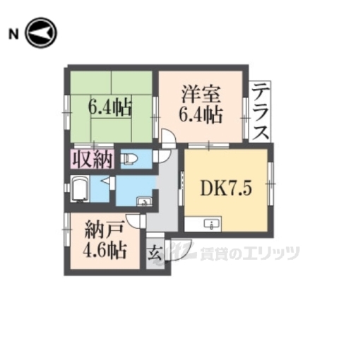 長岡京市東神足のアパートの間取り