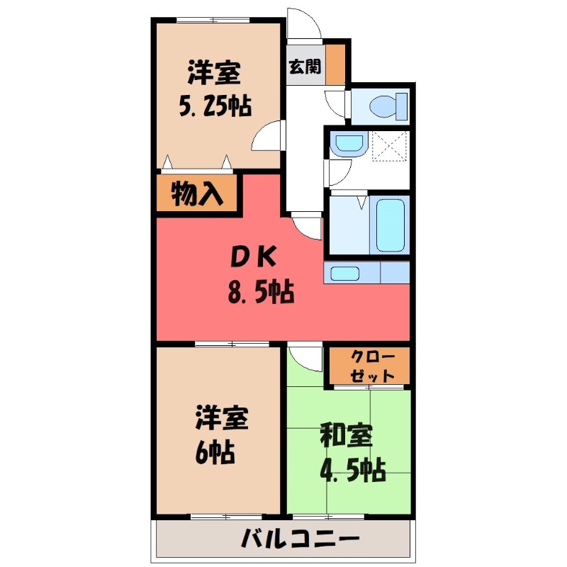 真岡市並木町のマンションの間取り