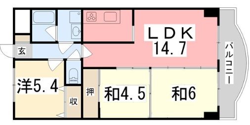 姫路市手柄のマンションの間取り