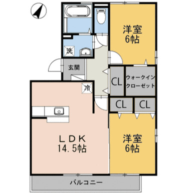 福山市沖野上町のアパートの間取り