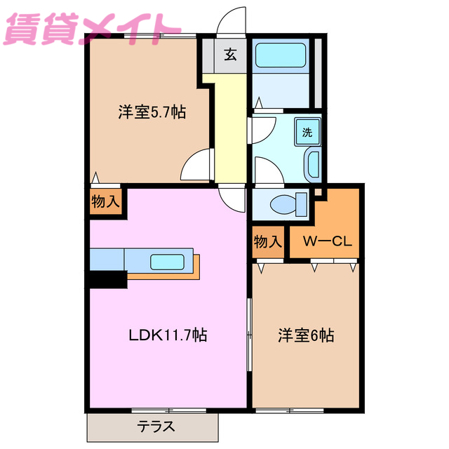 いなべ市大安町平塚のアパートの間取り