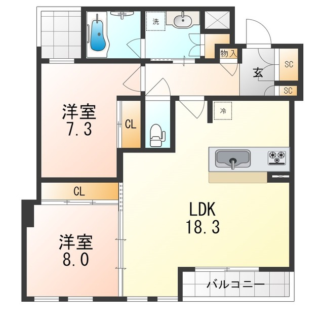 芦屋市東山町のマンションの間取り