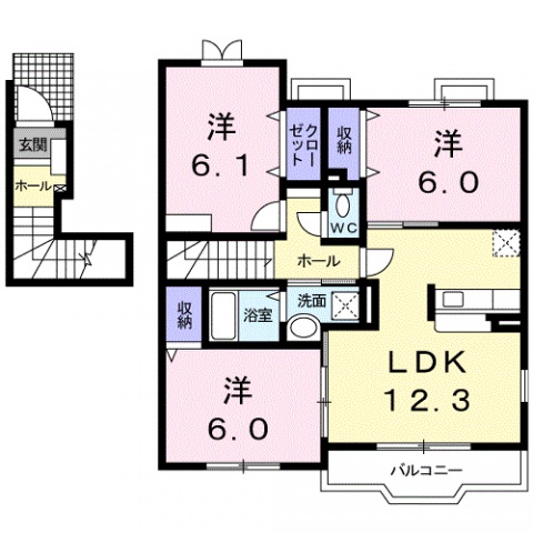 大竹市玖波のアパートの間取り