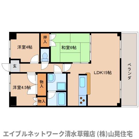 静岡市清水区草薙のマンションの間取り