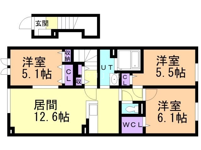 士別市東二条のアパートの間取り