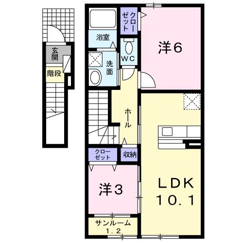 【阿賀野市外城町のアパートの間取り】