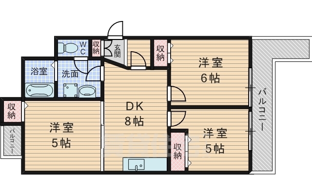 豊中市熊野町のマンションの間取り