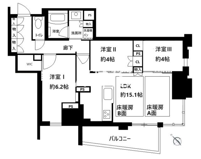 福岡市中央区天神のマンションの間取り