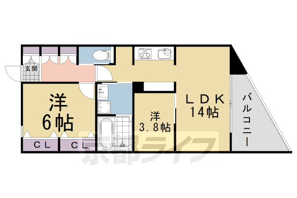 京都市左京区下鴨東半木町のマンションの間取り