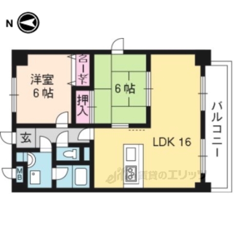 宇治市木幡のマンションの間取り