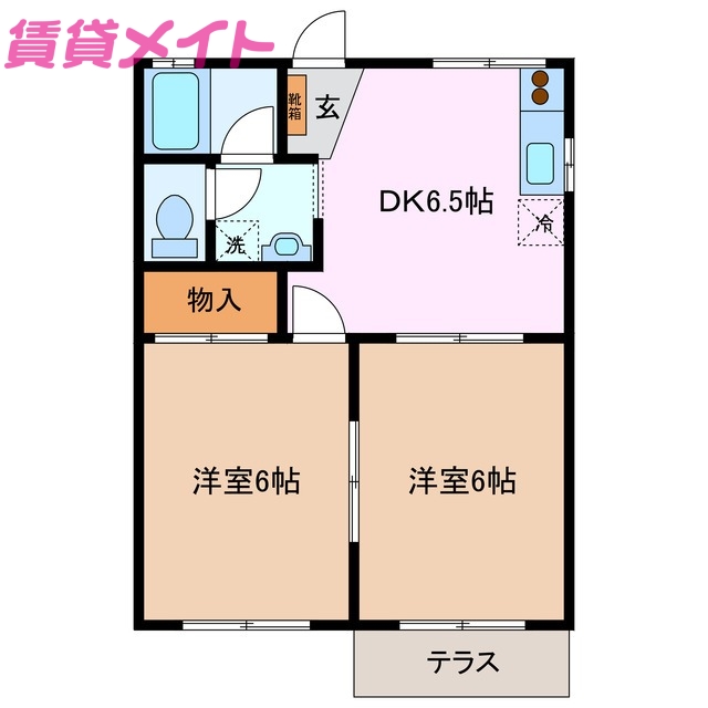 近鉄名古屋線 伊勢朝日駅 徒歩25分 2階建 築35年の間取り写真
