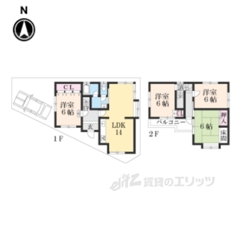 ＪＲ奈良線 新田駅 徒歩22分 2階建 築57年の間取り写真