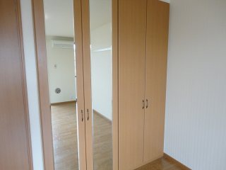 収納　鏡付きのお洒落なクローゼット。