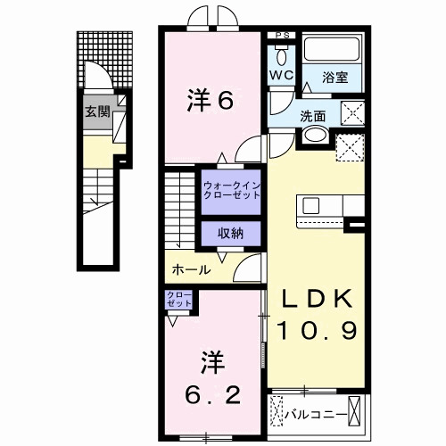 行橋市大字大野井のアパートの間取り