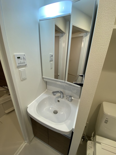 洗面設備　大きな鏡で身だしなみチェック