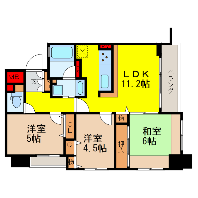 地下鉄長堀鶴見緑地線 西大橋駅 徒歩5分 15階建 築21年の間取り写真