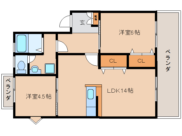 大和高田市田井新町のマンションの間取り