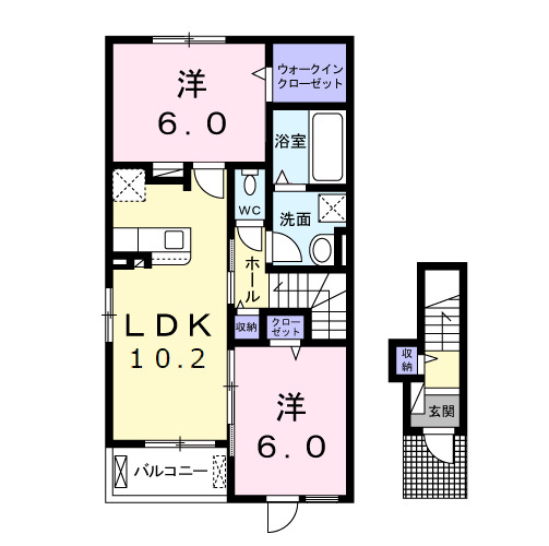 直方市大字感田のアパートの間取り