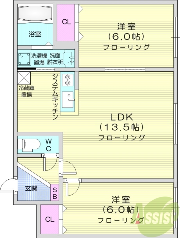 札幌市東区北三十条東のマンションの間取り