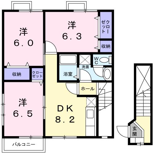 四国中央市土居町津根のアパートの間取り