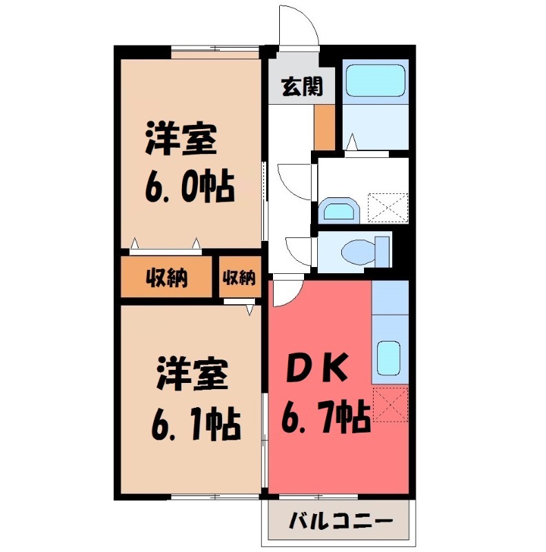 筑西市横島のアパートの間取り