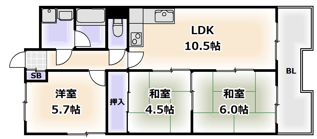 大阪府大阪市東住吉区桑津３（マンション）の賃貸物件の間取り