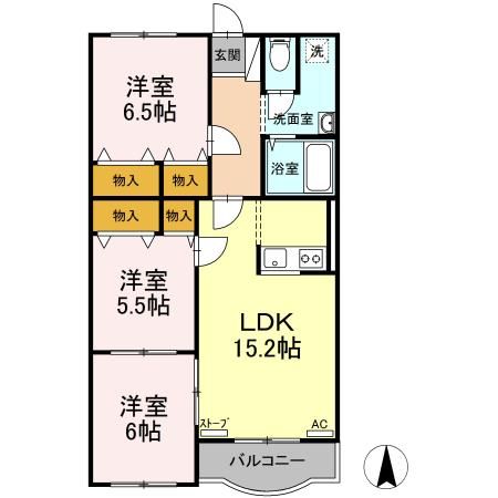 ＪＲ奥羽本線 青森駅 バス乗車時間：20分 最寄りバス停で下車 徒歩2分 3階建 築24年の間取り写真