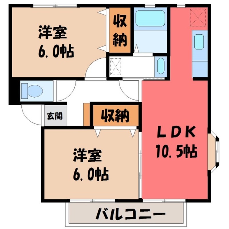 塩谷郡高根沢町大字宝積寺のアパートの間取り