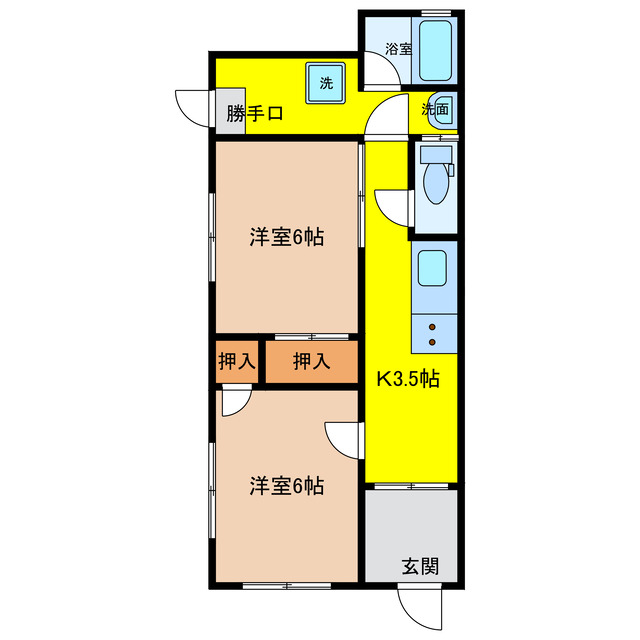 阿南市羽ノ浦町中庄のアパートの間取り